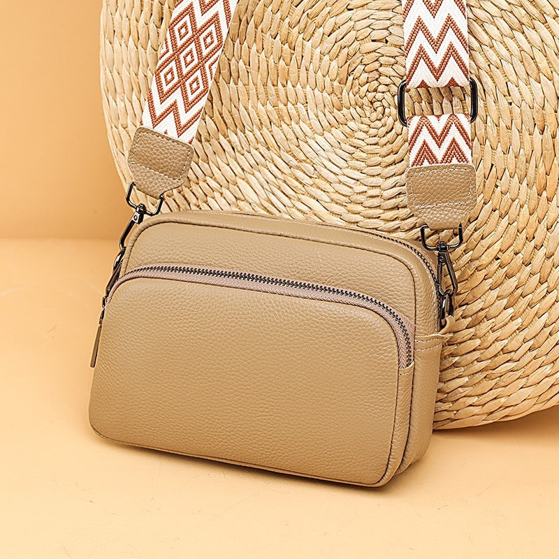 Sac Bandoulière Élégant en Cuir Véritable avec Sangle Graphique
