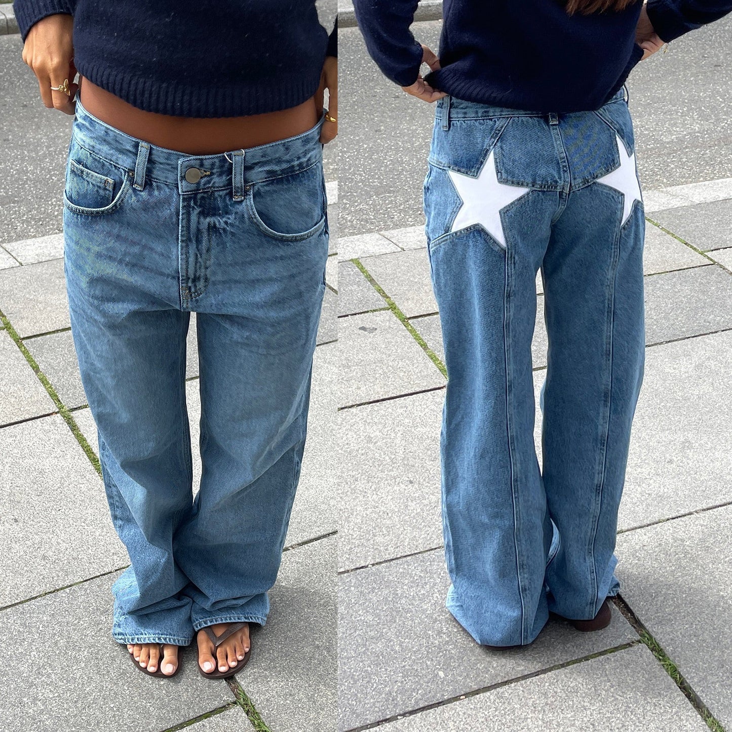 Pantalon Ample à Étoiles Contrastantes – Style Décontracté et Tendance