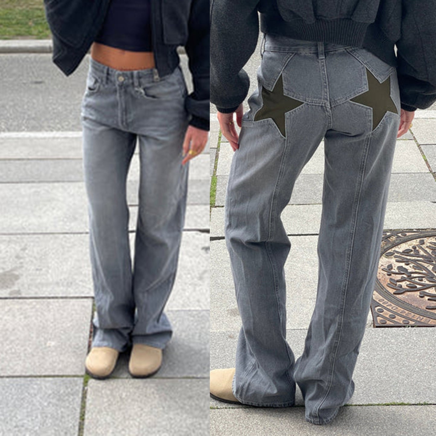 Pantalon Ample à Étoiles Contrastantes – Style Décontracté et Tendance
