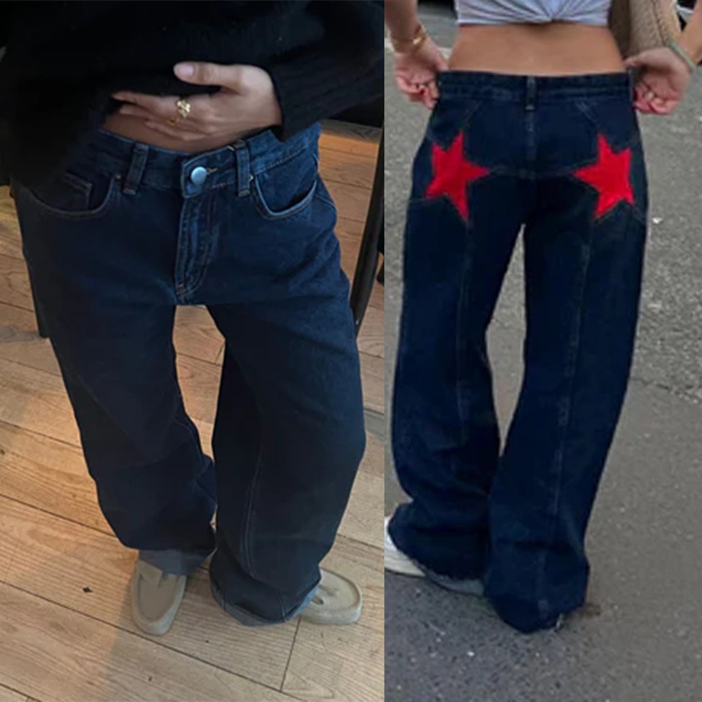 Pantalon Ample à Étoiles Contrastantes – Style Décontracté et Tendance