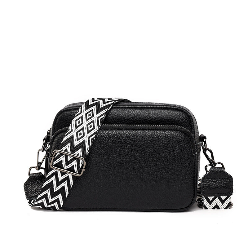 Sac Bandoulière Élégant en Cuir Véritable avec Sangle Graphique