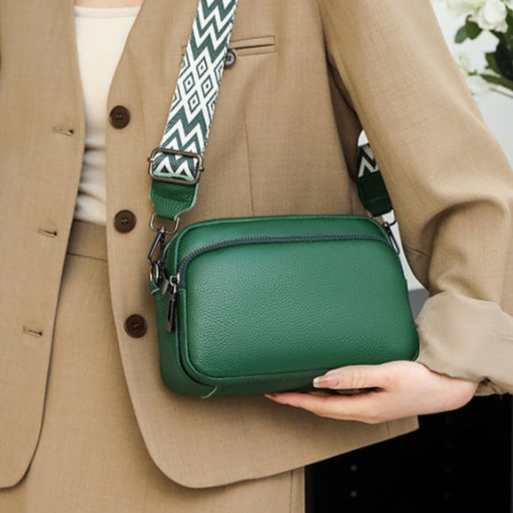 Sac Bandoulière Élégant en Cuir Véritable avec Sangle Graphique
