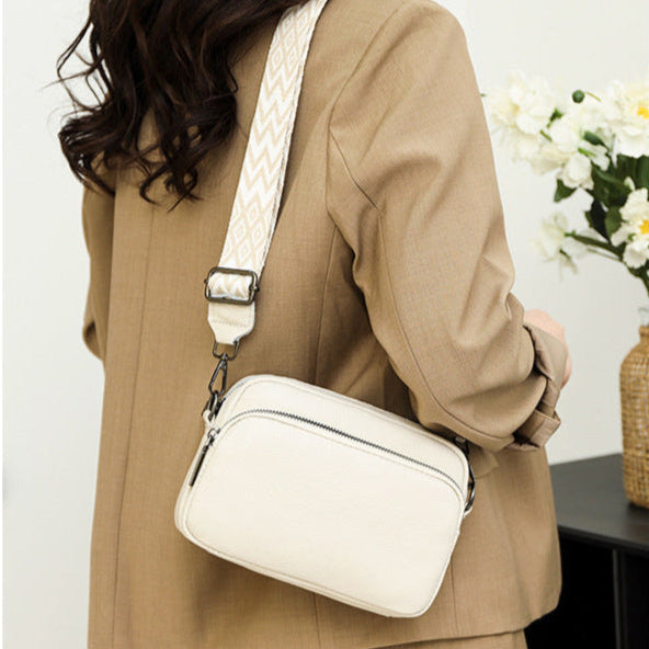 Sac Bandoulière Élégant en Cuir Véritable avec Sangle Graphique