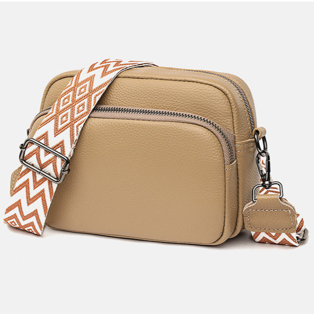 Sac Bandoulière Élégant en Cuir Véritable avec Sangle Graphique
