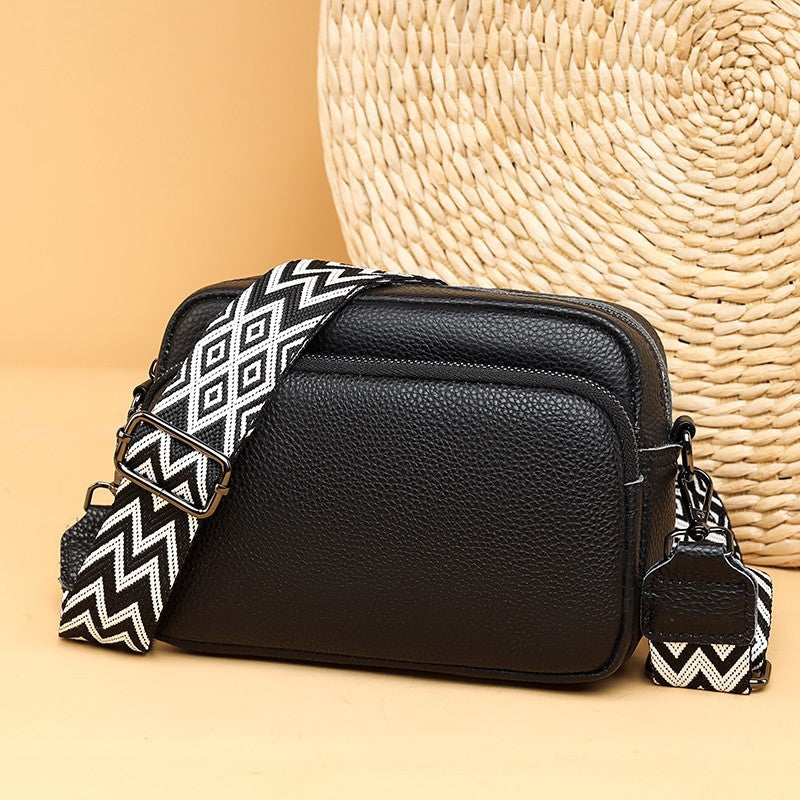 Sac Bandoulière Élégant en Cuir Véritable avec Sangle Graphique