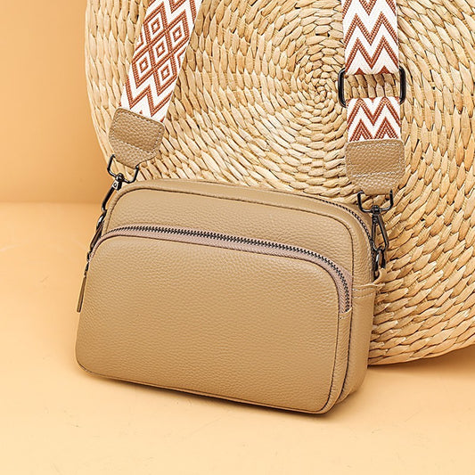 Sac Bandoulière Élégant en Cuir Véritable avec Sangle Graphique