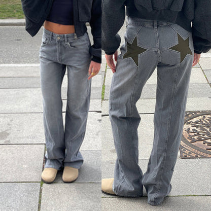Pantalon Ample à Étoiles Contrastantes – Style Décontracté et Tendance