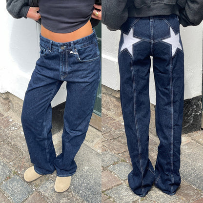 Pantalon Ample à Étoiles Contrastantes – Style Décontracté et Tendance